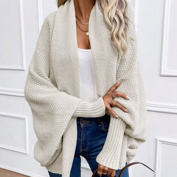 Grey Casual Women's Solid Color Bat Wing Cardigan - Picture 3 of 6